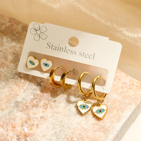 Titanium Steel Evil Eye Earrings Set For Women 18K Gold Plated Zirconia Enamel Heart Snake Star Dangle Hoop Earrings Fashion Jewelry