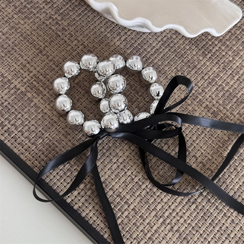 Coletero Elegante Con Perlas Artificiales Artificiales Y Lazo Largo Cuentas De Metal Cuerda Elástica Para Mujeres Niñas