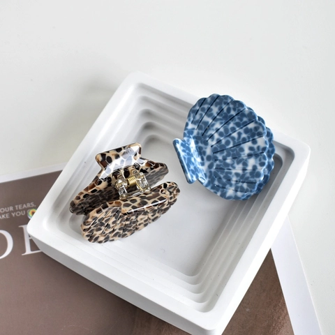 Shell Shaped Hair Claw Clip Acetate Leopard Tortoiseshell Marble Pattern French Style Hair Accessories For Women