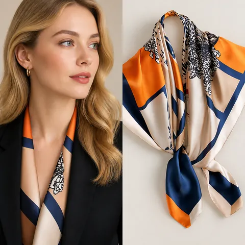 Dames Polyester Satijn Vierkante Sjaal Elegant Nautisch Anker Paard Print Sjaal Retro Hoofd Hals Sjaal Voor Kantoor Dagelijks Feest