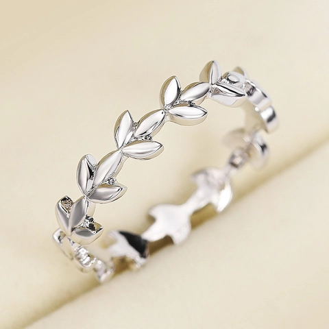 Wijnstok Blad Band Ring Koper Laurierkrans Olijftak Stapelbare Mode Sieraden Voor Vrouwen