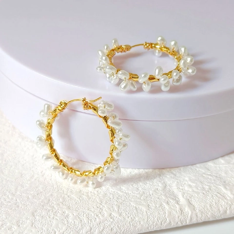Pendientes De Aro Con Imitación De Perla Artificial Blanca Acero Inoxidable Chapado En Oro De 18K Hecho A Mano Retro Elegante Joyería Para Mujer