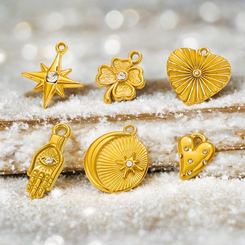 Stainless Steel Gold Plated Rhinestone Pendants Heart Star Starfish Bow Elephant Butterfly Charms For DIY Jewelry Making Accessories