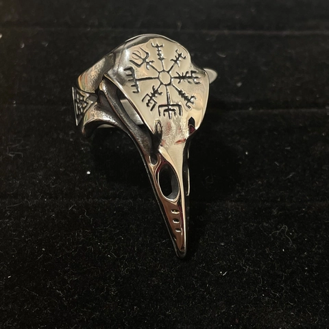 Anillo De Cráneo De Cuervo Vikingo Acero Inoxidable Brújula Vegvisir Valknut Joyería Gótica Punk Para Hombres
