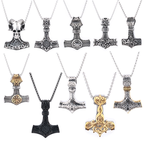 Collana Pendente Martello Di Thor Mjölnir Acciaio Inossidabile Vichingo Rune Nordiche Vegvisir Retro Gothic Punk Gioielli Uomo