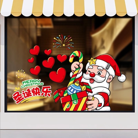 Christmas Santa Claus Window Stickers Static Cling PVC Double Sided Decals For Glass Door Shop Window Holiday Decor