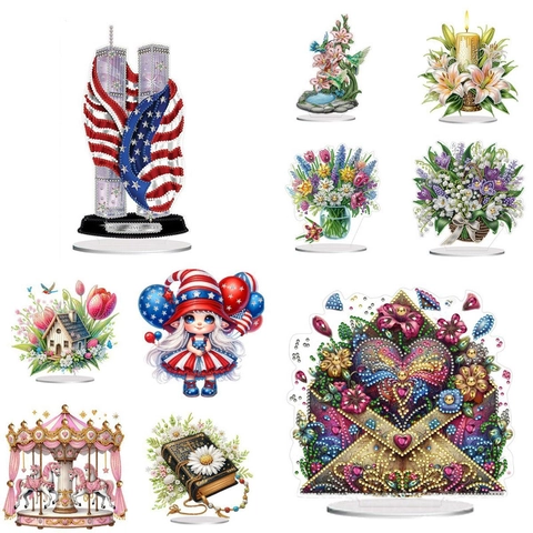 DIY Diamond Painting Ornaments Desktop Acrylic Stand Festive Holiday Decoration Handmade Art Craft Gift Home Office