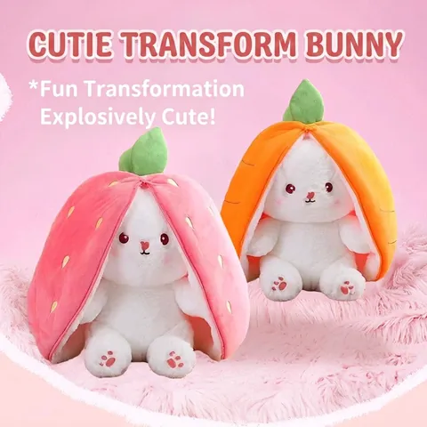 Transformierbares Kaninchen Plüschtier Wende Erdbeere Karotte Hase Puppe Weiches Stofftier Geschenk Für Kinder