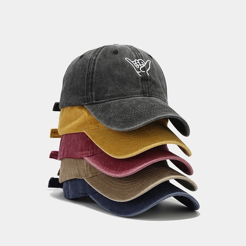 Casquette De Baseball En Coton Lavé Broderie Geste Shaka Vintage Délavé Ajustable Dad Hat Protection Solaire Extérieur