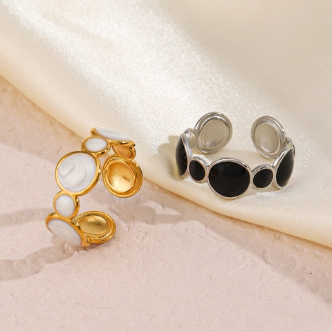 Anillo Abierto Redondo Geométrico Acero Inoxidable Esmalte Ajustable Joyería De Moda Vintage Para Mujeres
