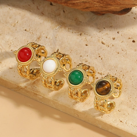 Vintage Minimalistische Kupfer Gold Offen Einstellbar Ring Für Damen Retro Geometrische Harz Einlage Fingerring Mode Schmuck