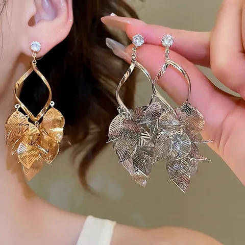 Orecchini Pendenti Con Nappe A Foglia Cava E Zircone Con Perno In Argento Sterling 925 Gioielli Eleganti Vintage