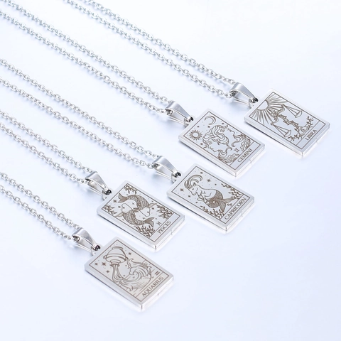 Roestvrijstalen Sterrenbeeld Hanger Ketting Voor Vrouwen 18K Verguld Constellatie Rechthoekige Kaart Sieraden Dagelijks Cadeau