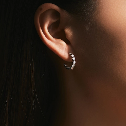 Pendientes de Aro Moissanita Color D VVS1 Forma de C para Mujer Plata de Ley 925 Incrustaciones Joyería Fina Regalo