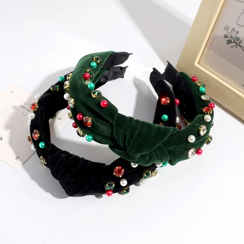 Cerchietto Largo Annodato In Velluto Con Künstliche Perle Artificiali E Strass Vintage Accessori Per Capelli Eleganti Da Donna