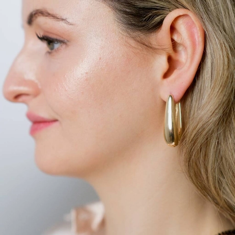 Minimalist U-Shape Stainless Steel Hoop Earrings For Women 18K Gold Plated Geometric Polished Thick Teardrop
