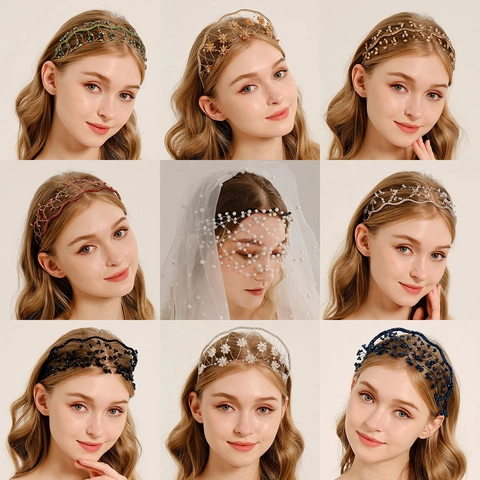Handmade Woven Crystal Beaded Headband Vintage Wedding Bridal Tiara Rhinestone Hair Accessories For Women Party Photography