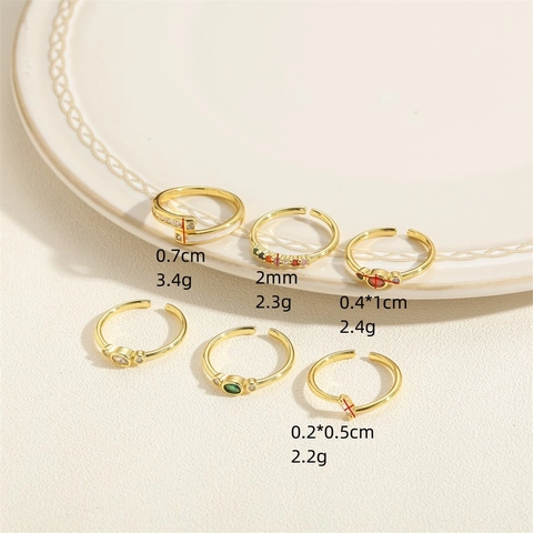 Vintage Copper Zirconia Open Ring Colorful Enamel Oval Gemstone Adjustable Ring For Women Fashion Finger Jewelry Accessories