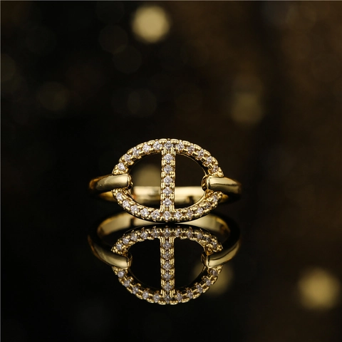 Geometrischer Schweinenasen Ring Vergoldetes Kupfer Mikrovergoldetes Zirkon Verstellbarer Eleganter Schmuck Damen