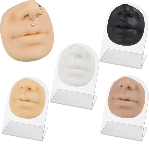 Silicone Nose And Mouth Piercing Training Model Professional Jewelry Display With Acrylic Stand Soft Body Parts Practice Tools