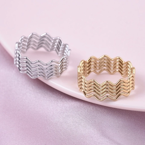 Wavy Ring 304 Stainless Steel 18K Gold Plated Geometric Zigzag Polished Minimalist Ins Style Unisex Jewelry
