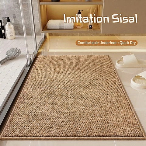 Bathroom Mat Imitation Sisal Woven Polyester Absorbent Anti-Slip Quick Dry Rug For Toilet Entrance Modern Minimalist