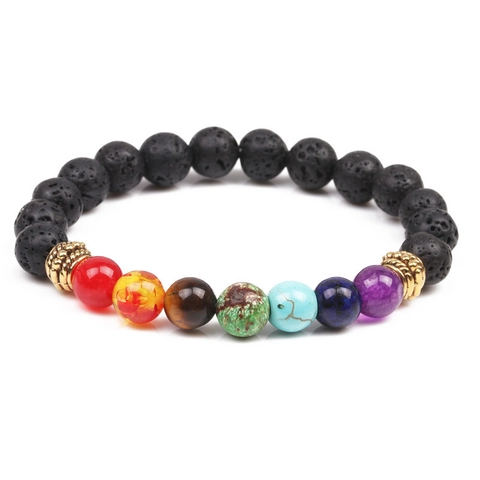 Pulsera de Chakra de Piedra de Lava Natural con Cuentas Cuerda Elástica Yoga Energía Sanación Pulsera Para Hombres Mujeres Joyería Espiritual Hecha a Mano