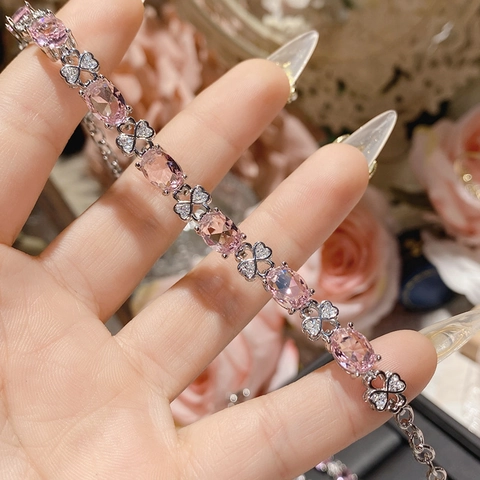 Luxury Copper Pink Zirconia Bracelet For Women Elegant Electroplated Camellia Heart Star Galaxy Romantic Adjustable Jewelry Gift