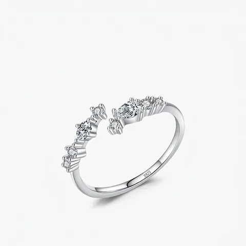 925 Sterling Silber Offener Verstellbarer Ring Zirkon Birnenschliff Minimalistischer Geometrischer Schmuck Damen