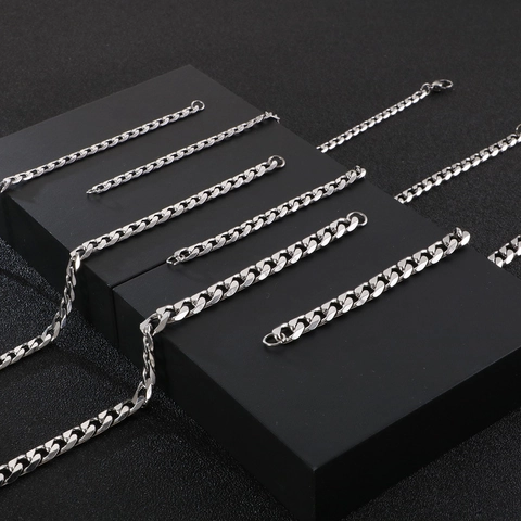 Collar Y Pulsera De Acero Inoxidable Cadena Cubana Figaro Hip Hop Punk Joyas Para Hombres Color Plata