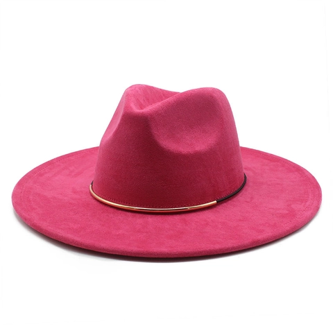 Fedora Hat Wide Brim Polyester Faux Suede Vintage Jazz Style Gold Metal Band Retro Accessories For Men Women