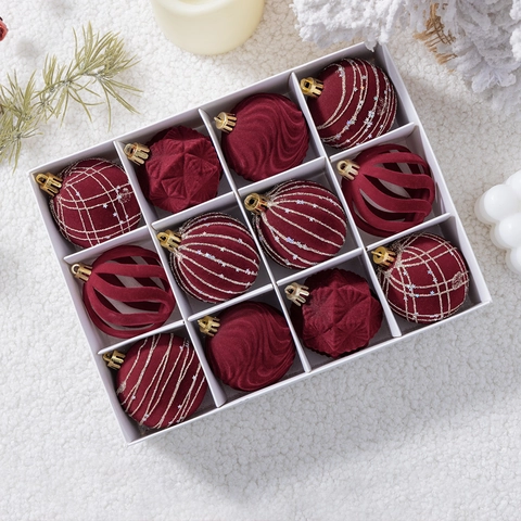 Palle Di Natale In Velluto Floccato Motivo Traforato Con Glitter Decorazioni Da Appendere Per Albero Di Natale Elegante