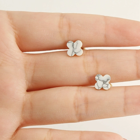 Clover Stud Earrings Stainless Steel Gold Plated Marble Pattern Inlay Geometric Simple Elegant Jewelry For Women