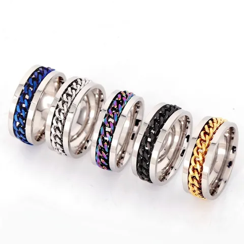 Spinner Ring Stainless Steel Rotatable Chain Bottle Opener Anxiety Relief Punk Hip Hop Jewelry For Men Women