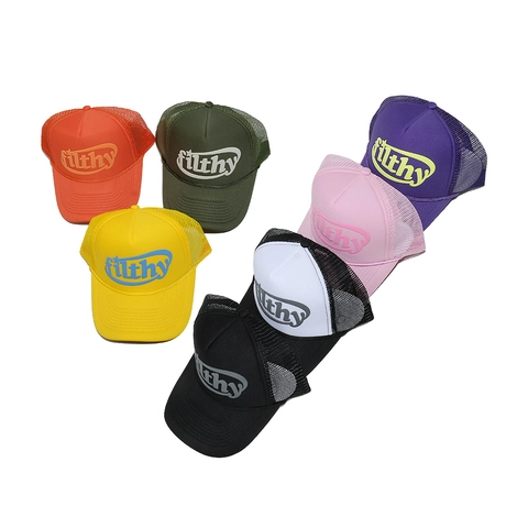 Filthy Letter Print Trucker Hat Breathable Mesh Baseball Cap Polyester Curved Brim Adjustable Streetwear For Men Women
