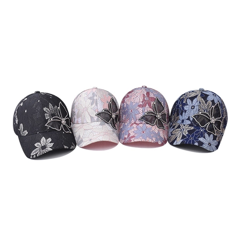 Cappellino Da Baseball In Pizzo Da Donna Farfalla Di Strass Traspirante Cotone Cappello Da Sole Regolabile Elegante Alla Moda