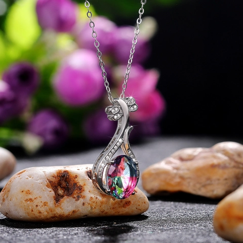 Collar Con Colgante De Gota Con Circonita Cúbica Degradada Y Detalle De Lazo Cobre Micro Pavé Joyería Elegante Para Mujer