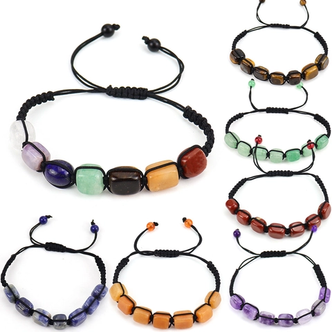Naturstein Handgefertigtes Gewebtes Armband Rechteckiges Kristall Amethyst Tigerauge Yoga Heilung Verstellbarer Chakra Schmuck