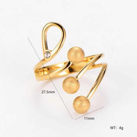 Anillo De Acero Inoxidable 304 Diseño Espiral Con Circonita Y Cuentas Esmeriladas Abierto Ajustable Estilo Minimalista