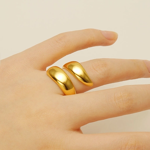 Geometrische Dubbellaagse Ring Roestvrij Staal 18K Verguld Verstelbaar Open Wikkel Vinger Sieraden Voor Dames Moderne Mode