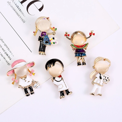 Niedliche Cartoon Charakter Brosche Pin Legierung Katzenauge Stein Emaille Schmuck Für Frauen Schal Schnalle Accessoire