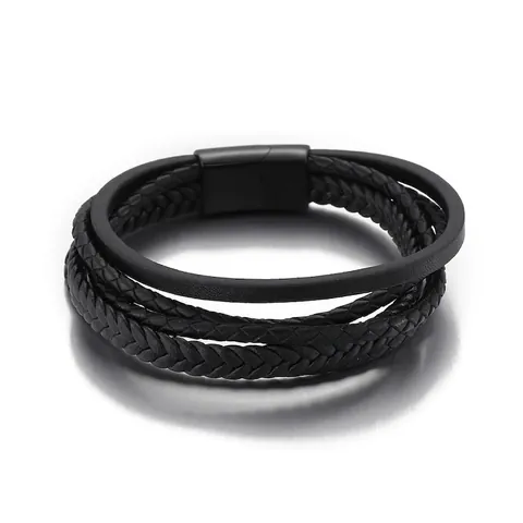 Bracciale Da Uomo Multistrato In Pelle Intrecciata Con Chiusura Magnetica In Acciaio Inossidabile Stile Punk Di Moda
