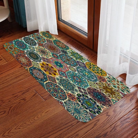 Tappeto Da Pavimento Antiscivolo Assorbente Con Stampa Mandala Boho Motivo Etnico Colorato Poliestere Per Cucina Ingresso