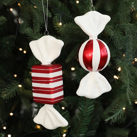 Ornamenti Appesi Caramelle Di Natale Plastica Strisce Rosse Bianche Glitter Decorazione Per Albero Di Natale