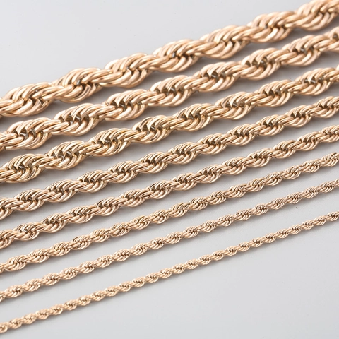 Rose Gold Edelstahl Kordelkette Halskette Twist Link Hip Hop Mode Schmuck Für Männer Frauen