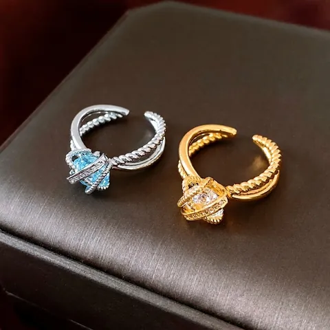 Anillo Abierto Ajustable De Cobre Con Circón Estrella Cuerda Retorcida Joyas De Moda Personalizadas De Lujo Para Mujeres