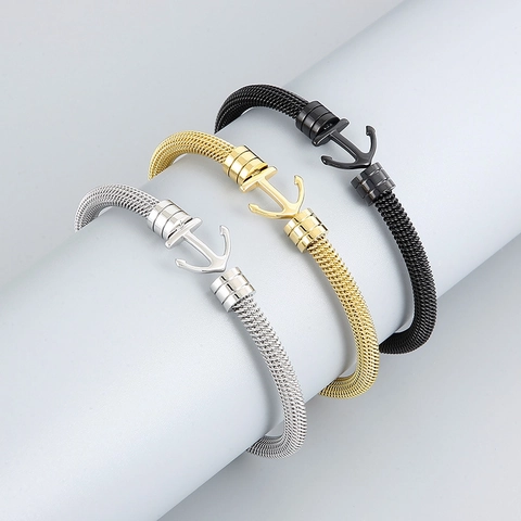 Stainless Steel Mesh Woven Bracelet Hip Hop Anchor Infinity Symbol Open Cuff Bangle For Men Women Individual Punk Jewelry