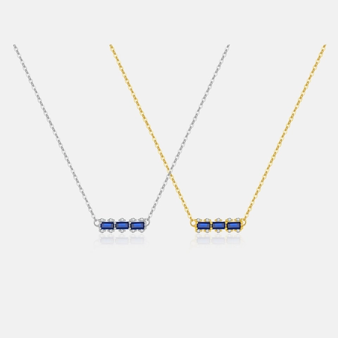 Collana in Argento Sterling 925 Minimalista per Donna Con Strass Blu Rettangolari Pavé Gioielli di Moda Collana Girocollo