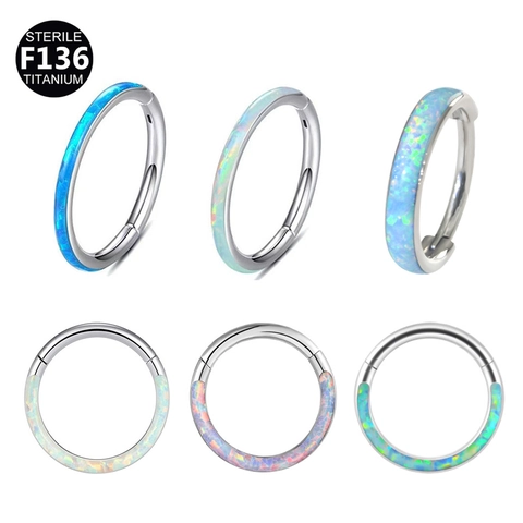 Aro De Piercing De Titanio G23 Segmento Bisagra Inlay Opalo Sintetico Joyeria Corporal Punk Unisex