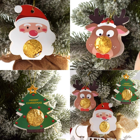 Christmas Gift Tags Candy Holder Paper Cards Reindeer Santa Claus Design Holiday Party Tree Hanging Decorative Labels